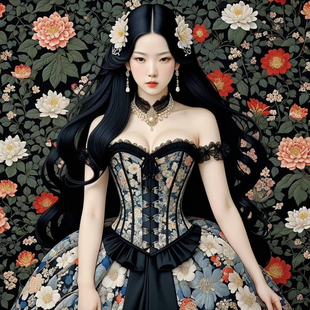 Elegant Floral Corset Dress with Vintage Charm