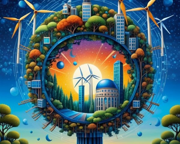 Surreal Landscape of Nature and Urban Harmony