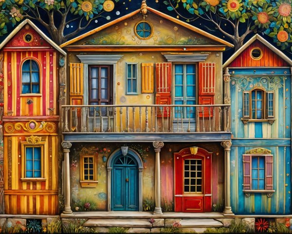 Colorful Houses in a Whimsical Garden Setting