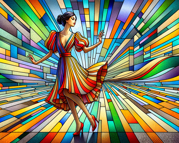 Colorful Stained Glass Artwork of a Dancing Woman