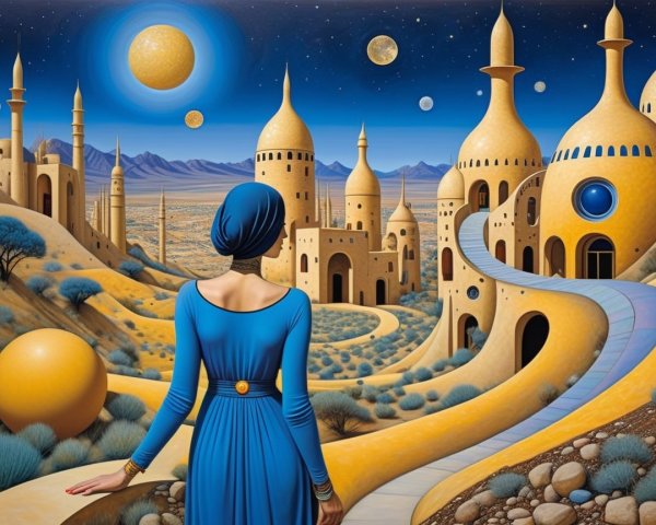 Surreal Landscape with Figure and Majestic Structures