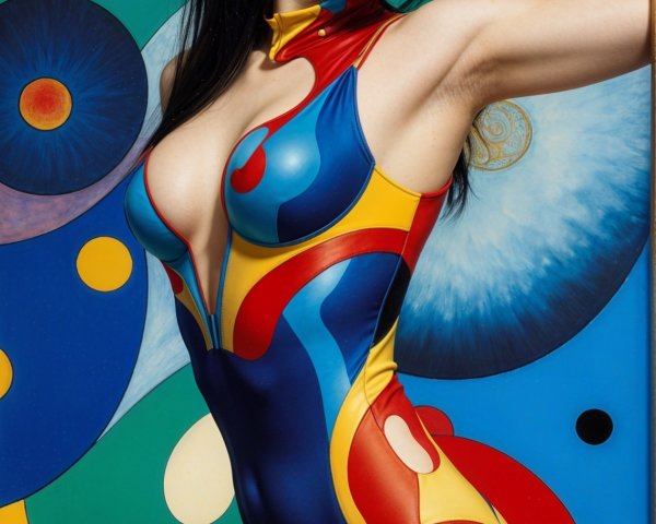 Vibrant Bodysuit with Abstract Patterns and Colorful Background
