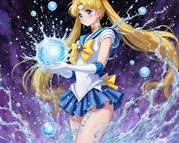 Colorful Anime Painting of Sailor Moon Character