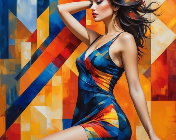 Vibrant Dress with Bold Colors and Geometric Shapes