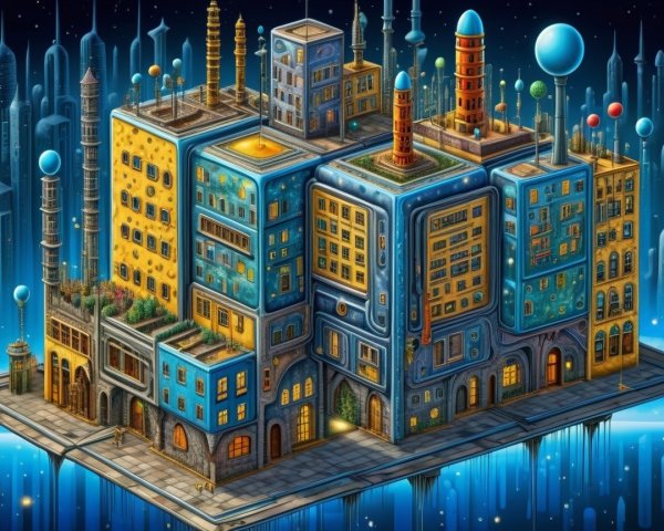 Vibrant Cityscape with Colorful Geometric Designs