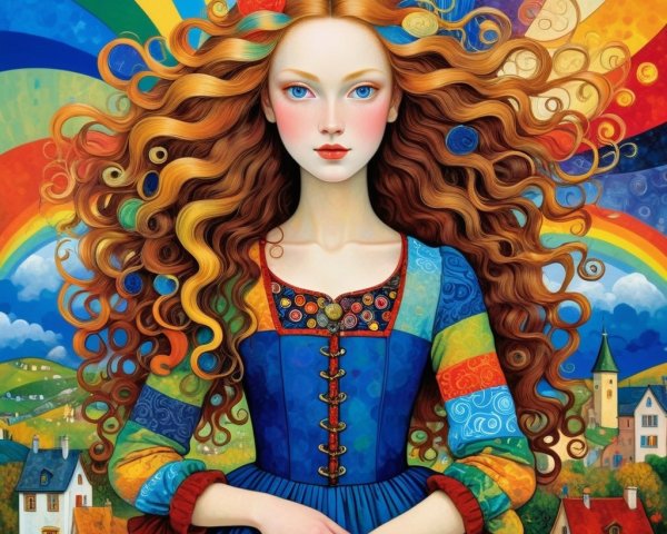 Whimsical Portrait of a Young Woman with Red Hair