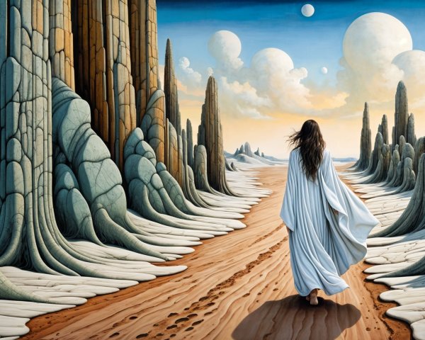 Surreal Landscape with Figure in White Robe