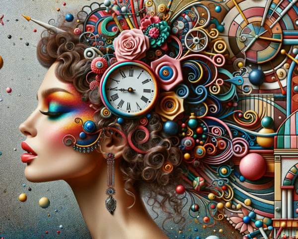 Stylized Profile of Woman with Colorful Hairstyle