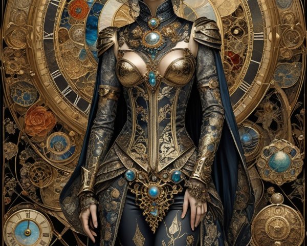 Elaborate Gold Outfit with Steampunk Aesthetics