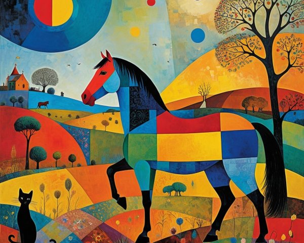 Abstract Landscape with Colorful Horse and Castle