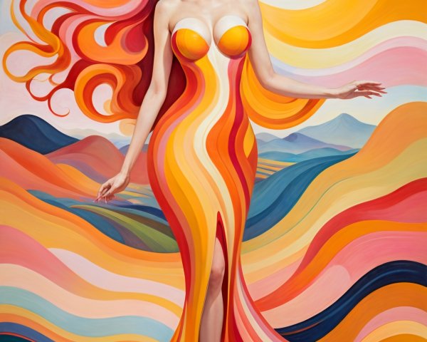 Vibrant Art Piece of Woman with Flowing Red-Orange Hair