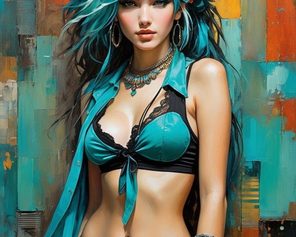 Confident Female Figure with Vibrant Abstract Background