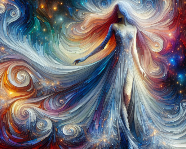 Cosmic Figure in Vibrant Colors and Light Gown