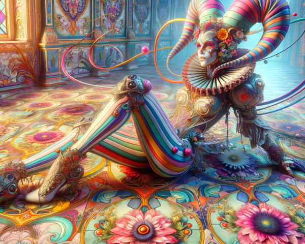 Colorful Fantastical Figure in Ornate Room Setting