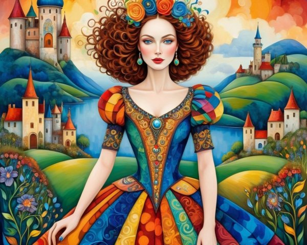 Whimsical Illustration of a Colorful Fantasy Landscape