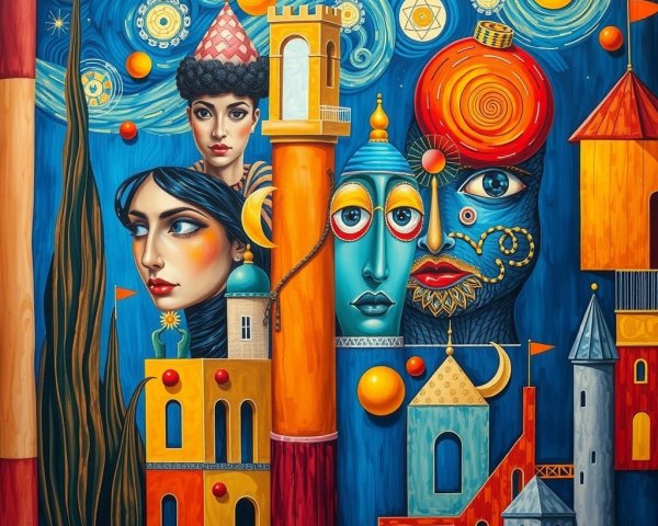 Surreal Landscape with Whimsical Architecture and Colors