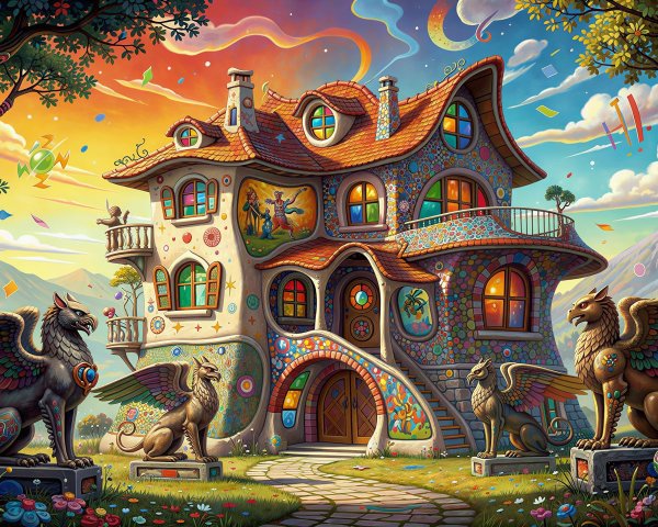 Psychedelic Fairytale House in a Colorful Forest
