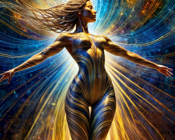Ethereal Figure in Cosmic Landscape with Vibrant Colors