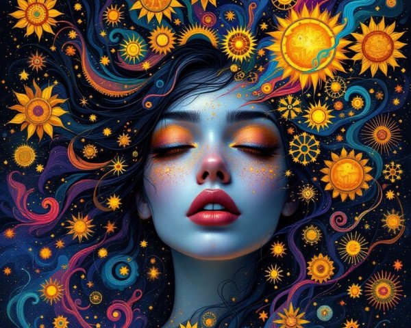 Surreal Portrait of a Woman with Cosmic Elements