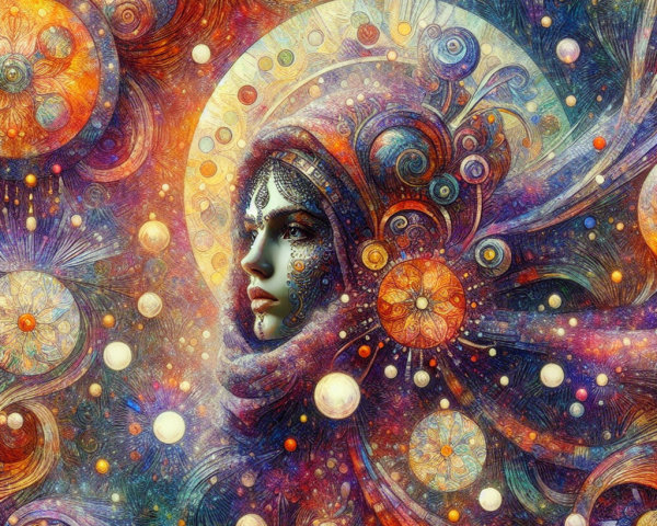 Cosmic Design of a Woman's Face with Celestial Motifs