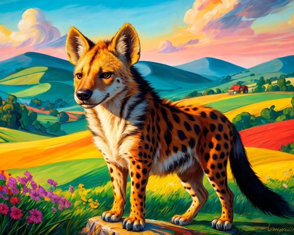 Vibrant Hyena-like Creature in Colorful Landscape