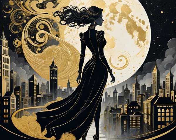 Elegant Silhouette Against City Skyline at Night