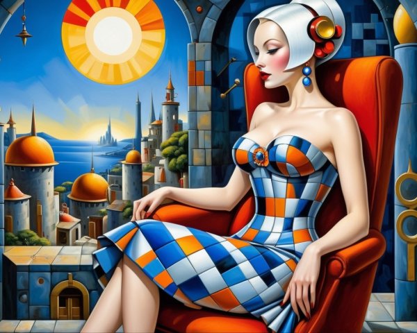 Surreal Painting of Woman in Futuristic Fashion