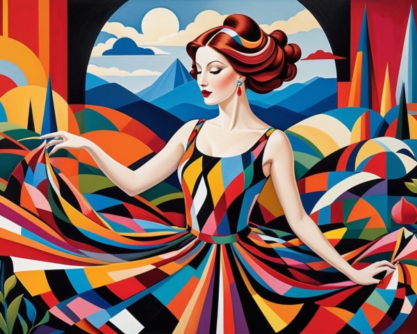 Abstract Artwork of Woman in Colorful Dress