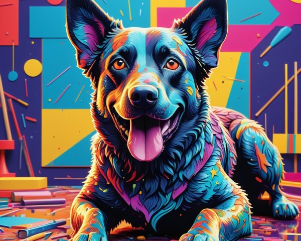 Vibrant Illustration of a Happy Dog in Colorful Setting