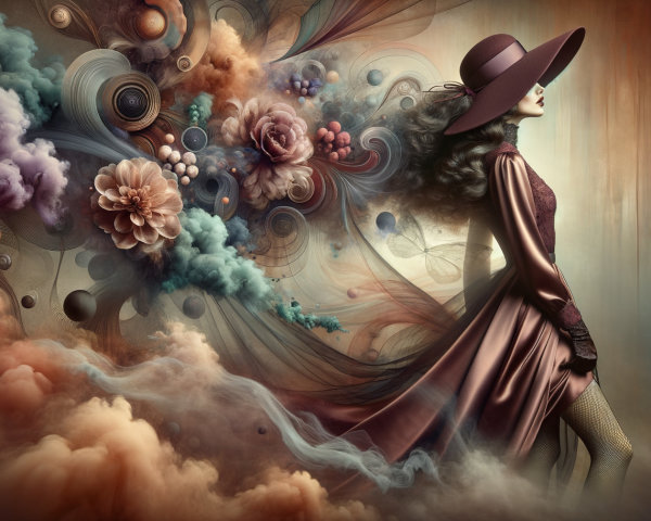 Fashionable Figure in Flowing Gown with Dreamy Background