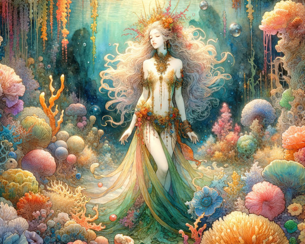 Serene Mermaid in a Mystical Underwater Scene