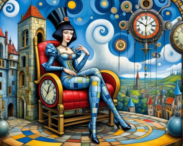 Surreal Scene with Woman in Avant-Garde Outfit