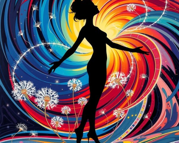 Cosmic Colorful Backdrop with Silhouetted Figure