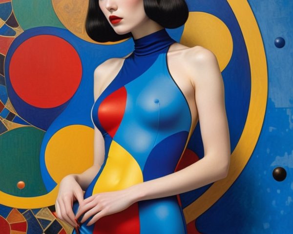 Modern Figure in Colorful Geometric Background