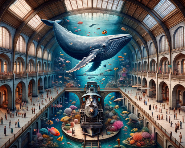 Grand Hall with Whale and Vintage Train Display