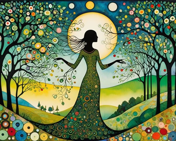 Abstract Illustration of Woman in Flowing Dress