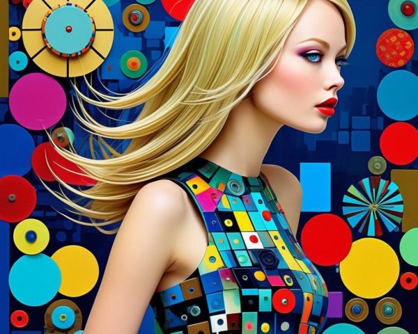 Blonde Woman in Colorful Geometric Fashion Scene