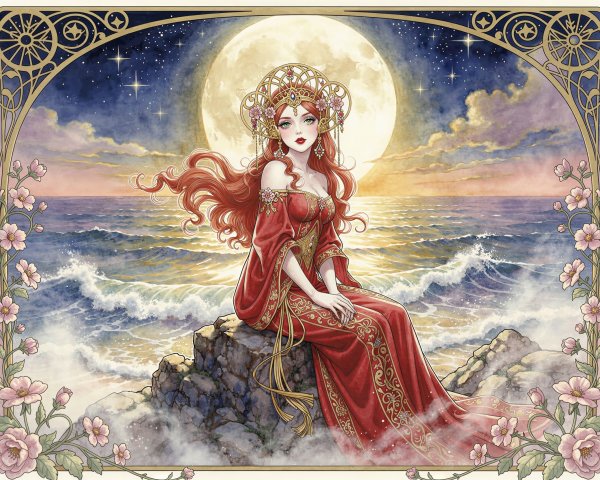 Digital Watercolor Painting of a Woman by the Ocean