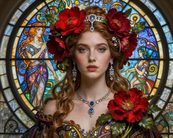 Portrait of a woman with copper hair and tiara