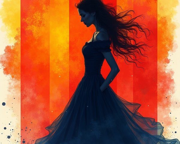 Silhouette of Woman in Vibrant Striped Background