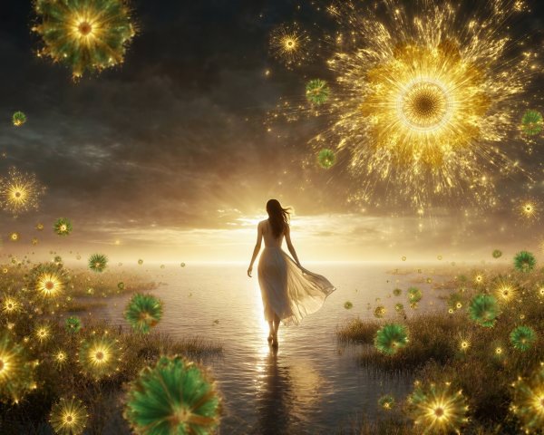 Young Woman in Surreal Landscape at Dusk