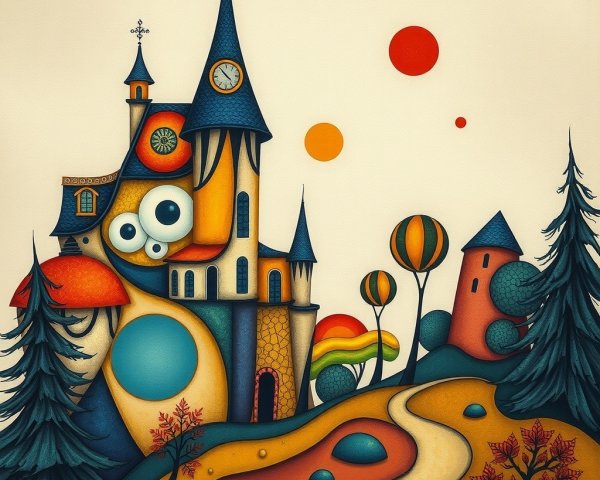 Whimsical House with Colorful Accents and Spire