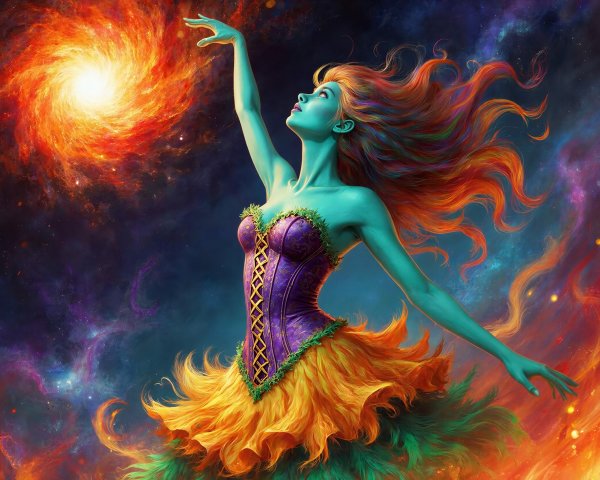 Vibrant Digital Painting of Woman with Teal Skin