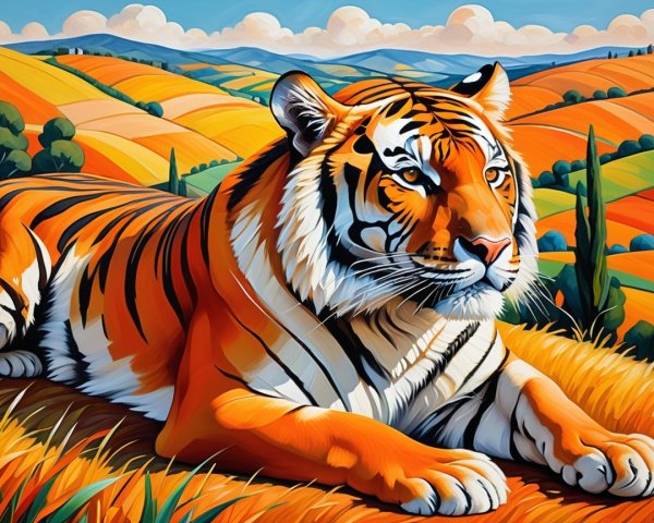 Stylized Painting of a Majestic Tiger in Nature