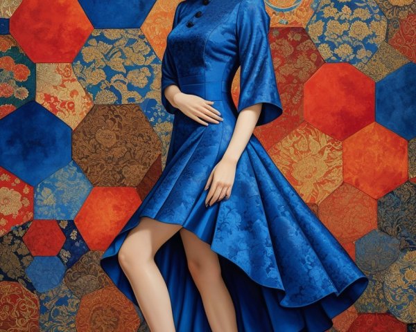 Model in a Vibrant Blue Dress with Elegant Details