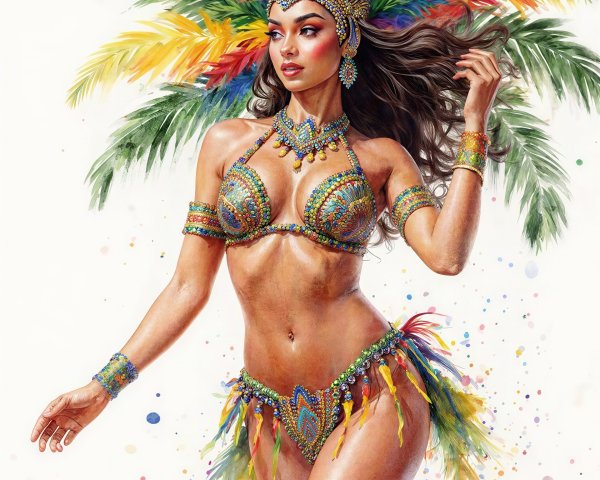 Vibrant Portrait of a Brazilian Samba Dancer in Costume