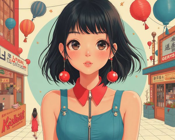 Anime Illustration of Young Woman with Black Hair