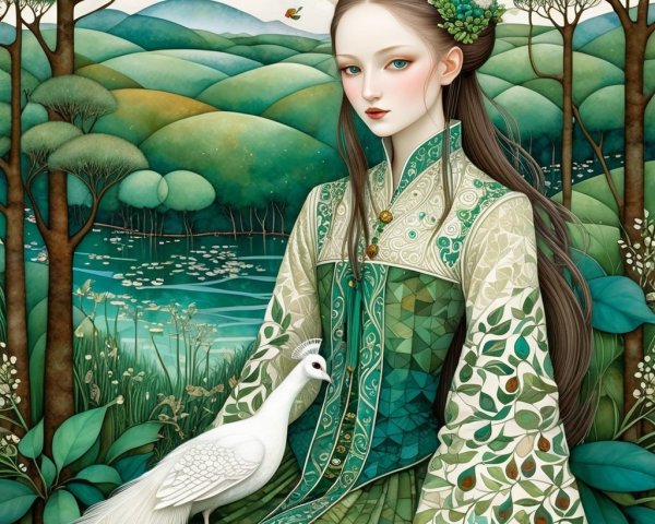 Serene Woman in Vibrant Traditional Outfit Amid Nature