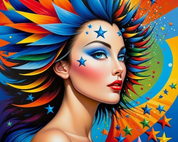 Vibrant Portrait of a Woman with Multicolored Hair
