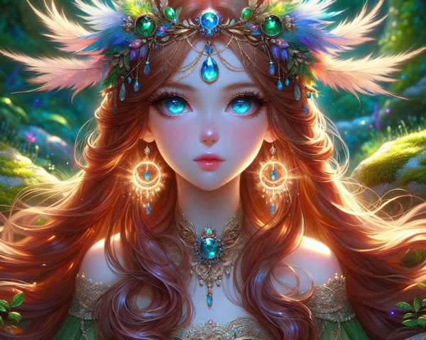 Mystical Fairy in Enchanted Forest with Jewels